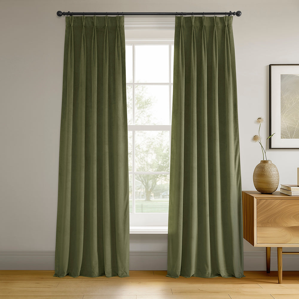 Hunter Green French Pleat Signature Velvet Blackout Curtain