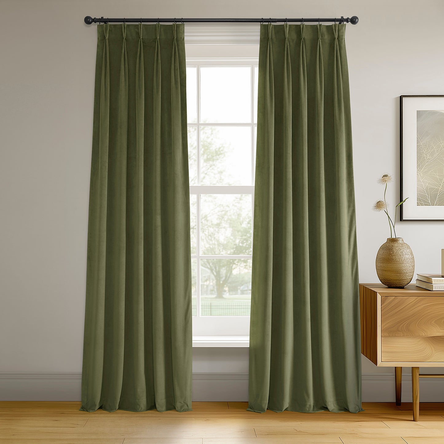 Hunter Green French Pleat Signature Velvet Blackout Curtain