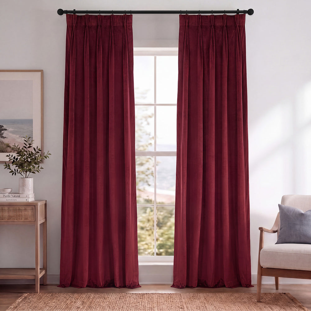 Burgundy Pinch Pleat Signature Velvet Blackout Curtain