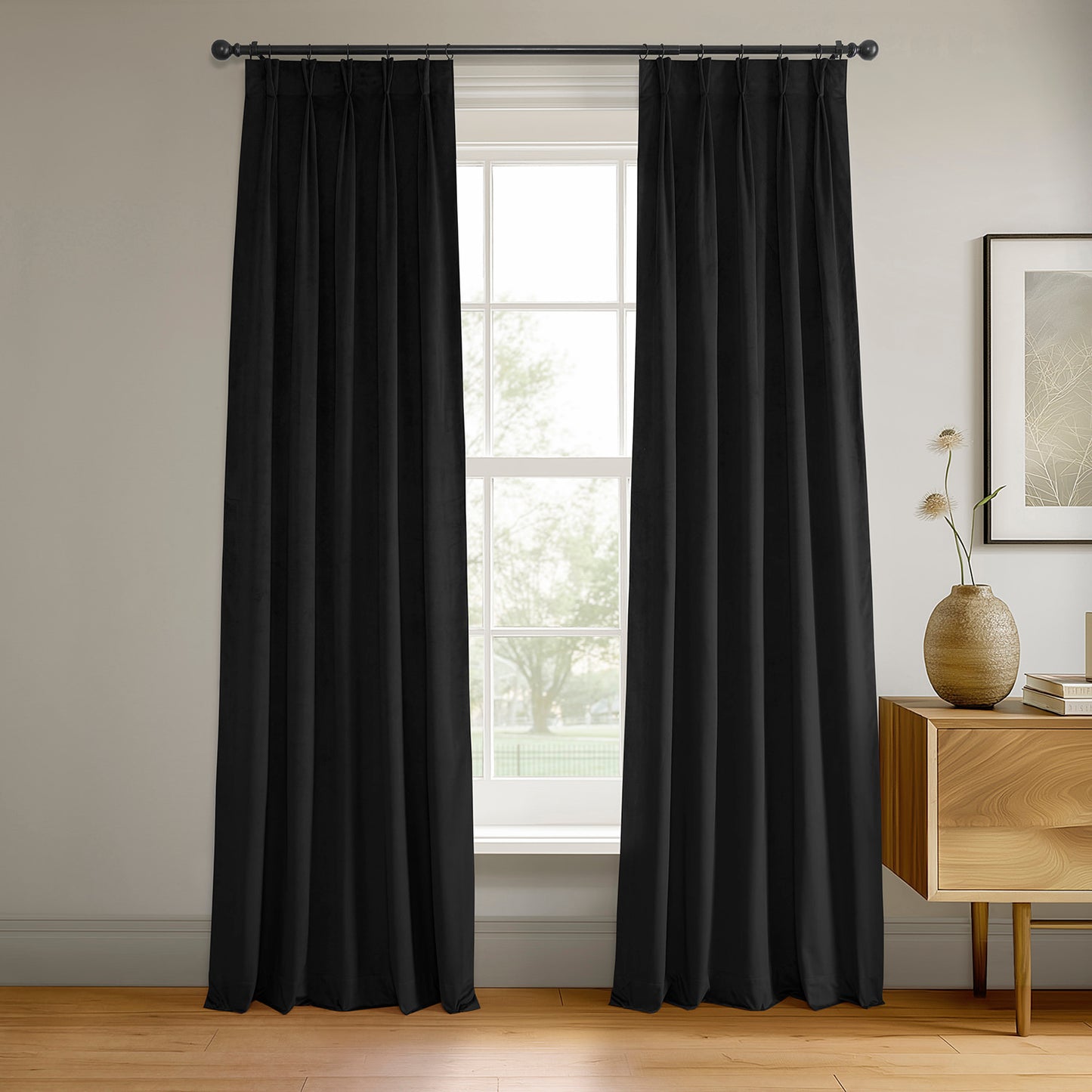 Warm Black French Pleat Signature Velvet Blackout Curtain
