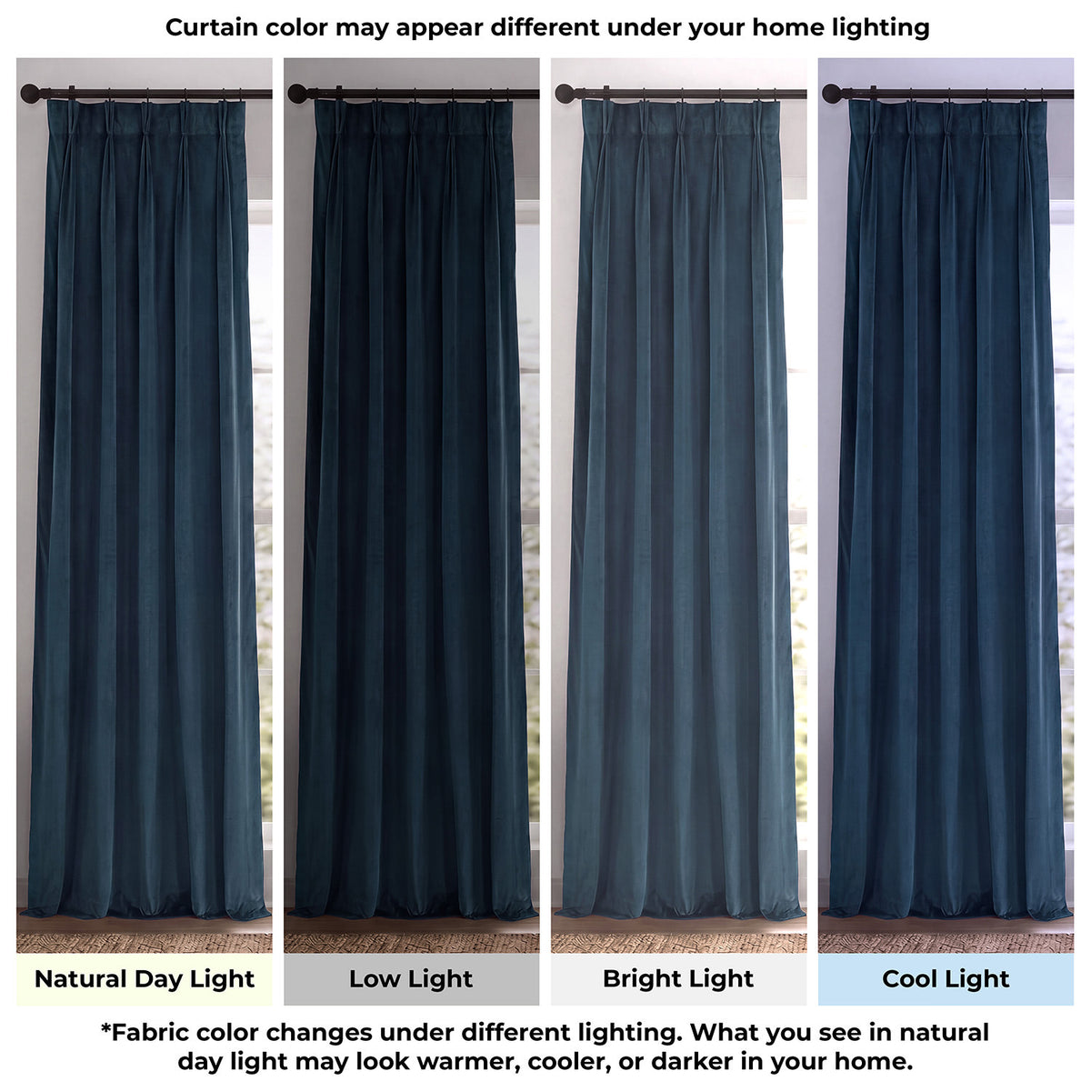 Midnight Blue Pinch Pleat Signature Velvet Blackout Curtain