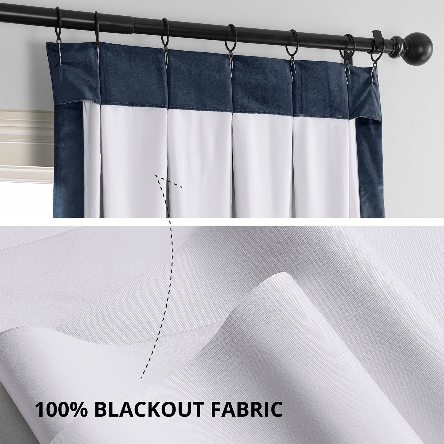 Midnight Blue French Pleat Signature Velvet Blackout Curtain