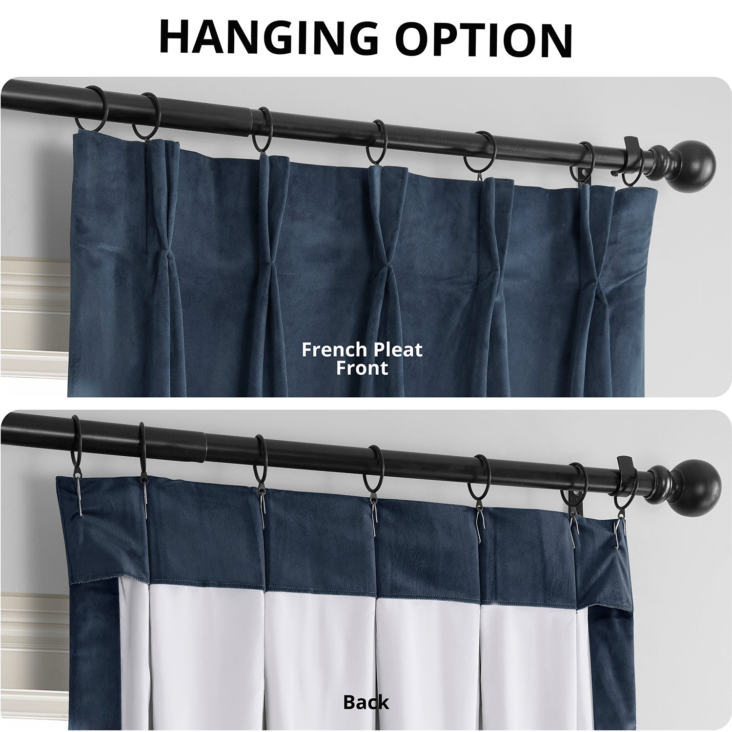 Midnight Blue French Pleat Signature Velvet Blackout Curtain