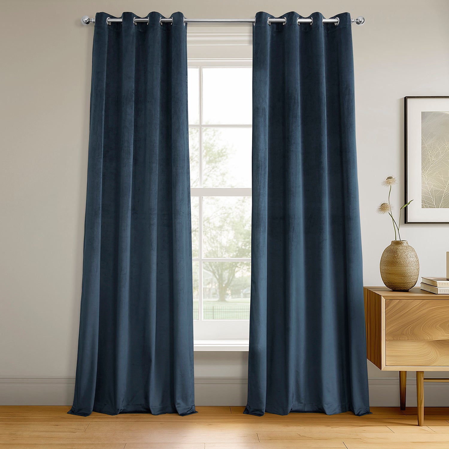 Midnight Blue Grommet Signature Velvet Blackout Curtain