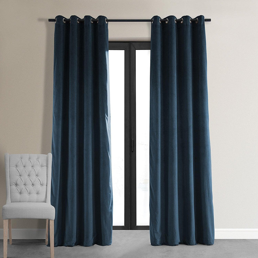 Midnight Blue Grommet Signature Velvet Blackout Curtain - HalfPriceDrapes.com