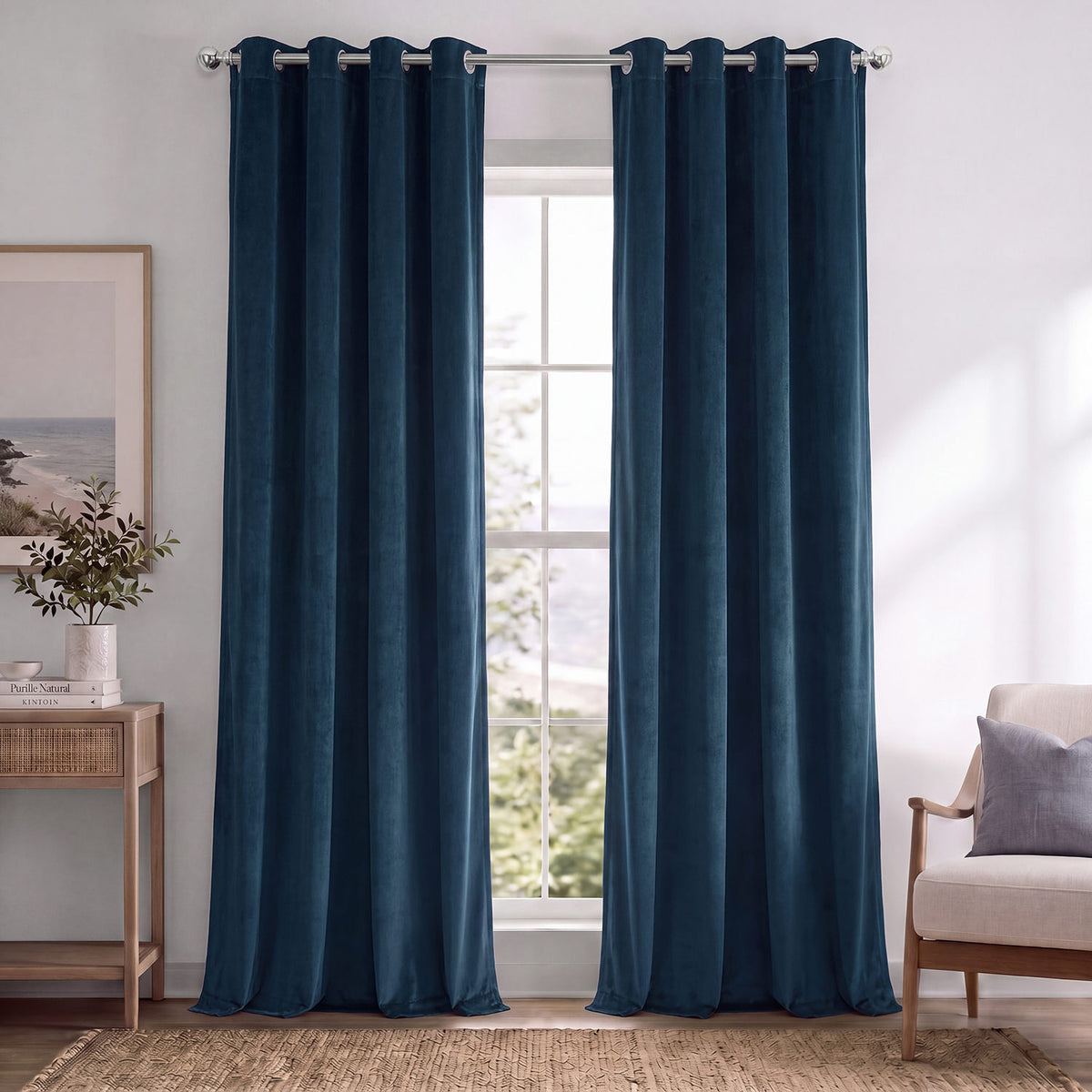 Midnight Blue Grommet Signature Velvet Blackout Curtain
