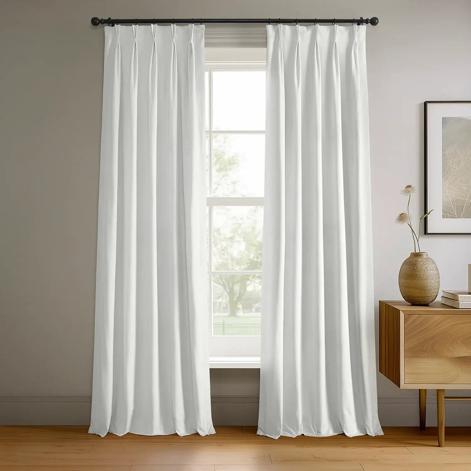 Primary White Pinch Pleat Signature Velvet Blackout Curtain | Half