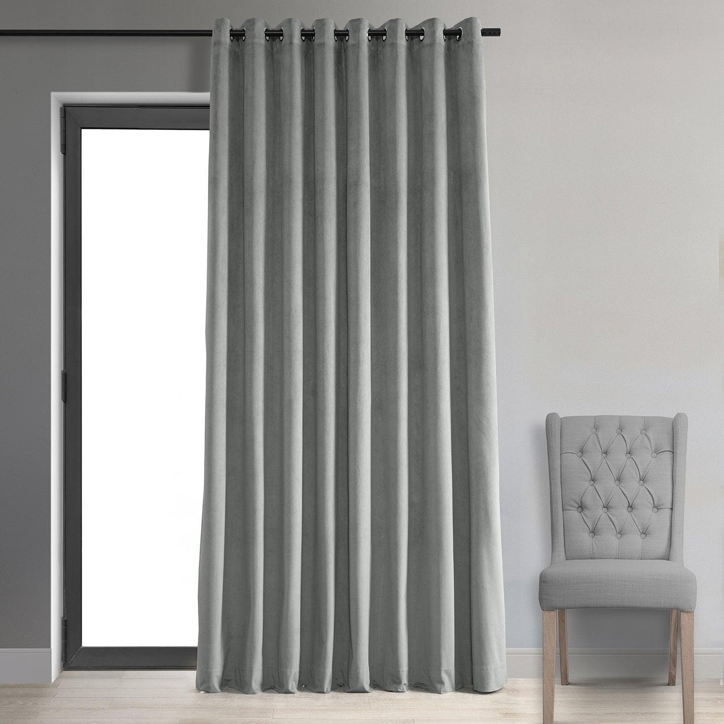 Silver Grey Grommet Signature Extra Wide Velvet Blackout Curtain - HalfPriceDrapes.com