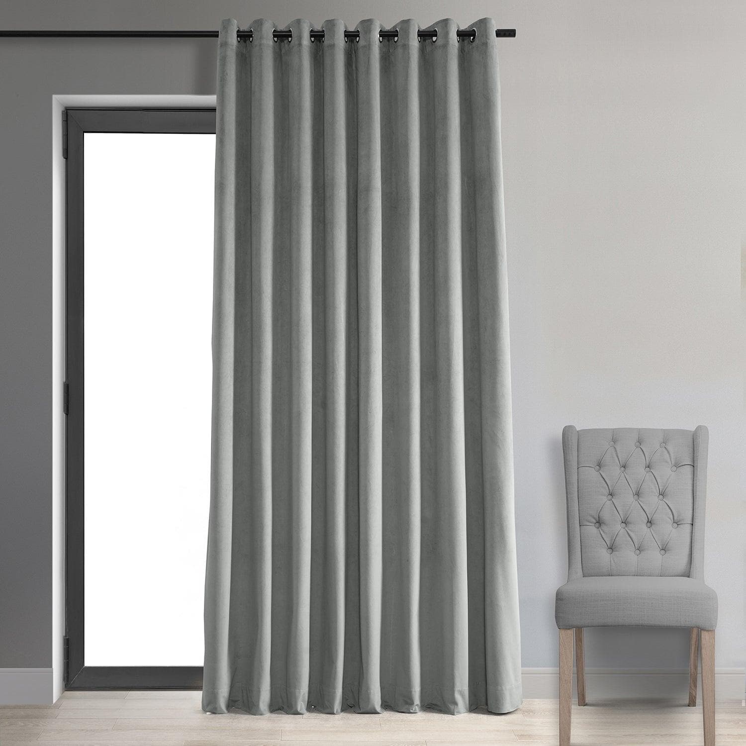 Silver Grey Grommet Signature Extra Wide Velvet Blackout Curtain - HalfPriceDrapes.com