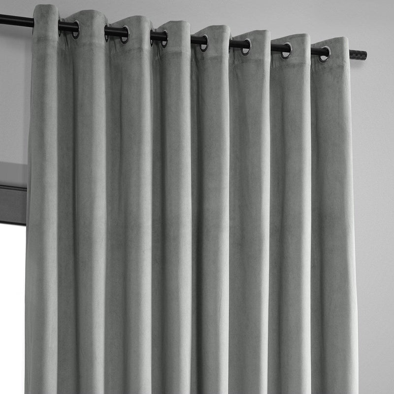 Silver Grey Grommet Signature Extra Wide Velvet Blackout Curtain - HalfPriceDrapes.com