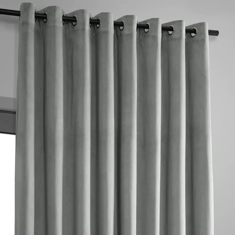 Silver Grey Extra Wide Grommet Sound Absorbing Signature Blackout Velvet Blackout Curtain - HalfPriceDrapes.com