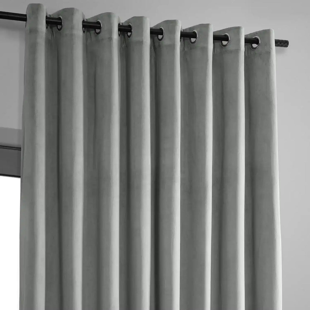 Silver Grey Extra Wide Grommet Sound Absorbing Signature Blackout Velvet Blackout Curtain - HalfPriceDrapes.com