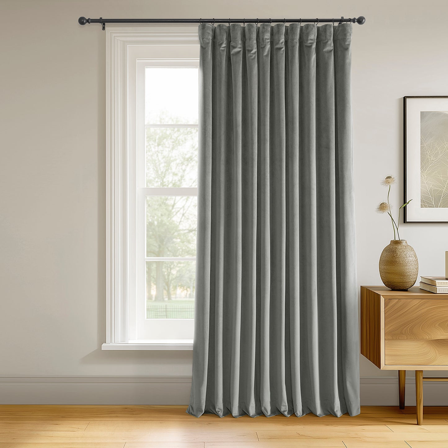 Silver Grey Signature Extra Wide Velvet Blackout Curtain