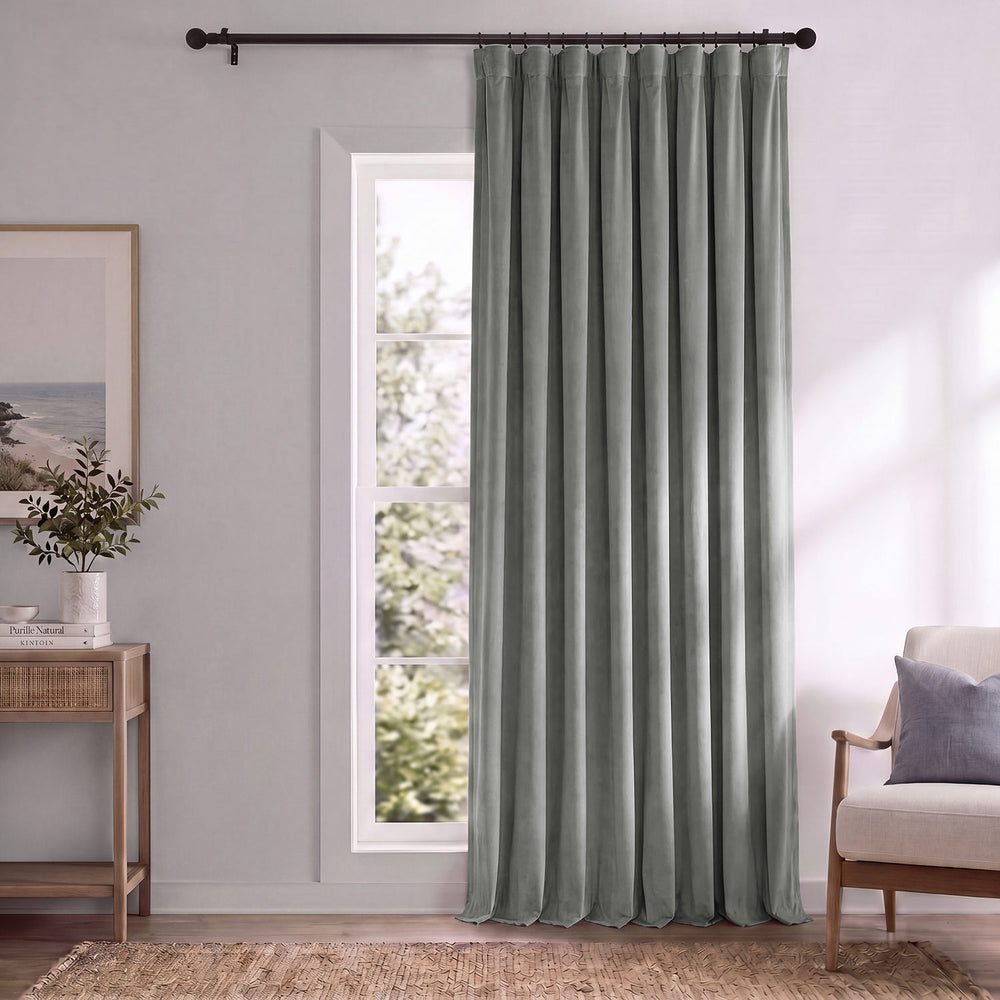 Silver Grey Signature Extra Wide Velvet Blackout Curtain