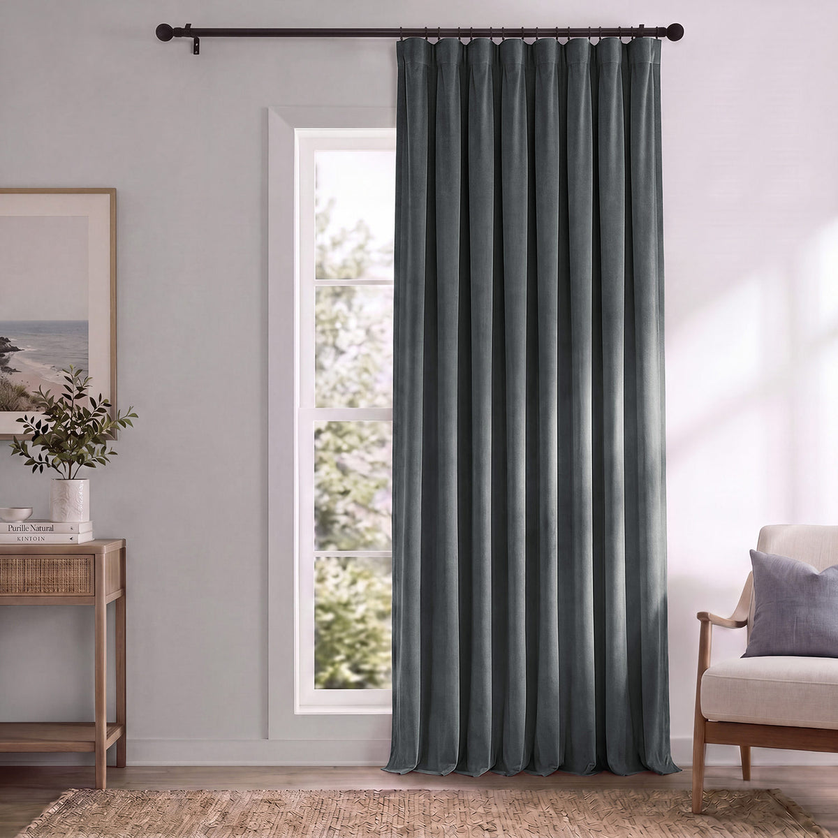 Natural Grey Signature Extra Wide Velvet Blackout Curtain