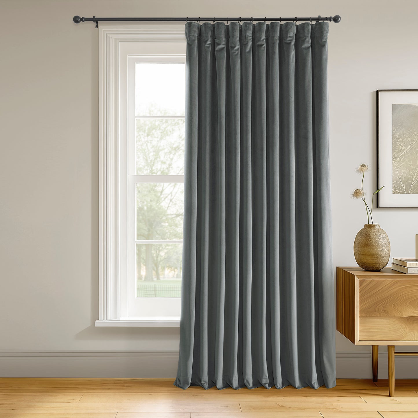 Natural Grey Signature Extra Wide Velvet Blackout Curtain