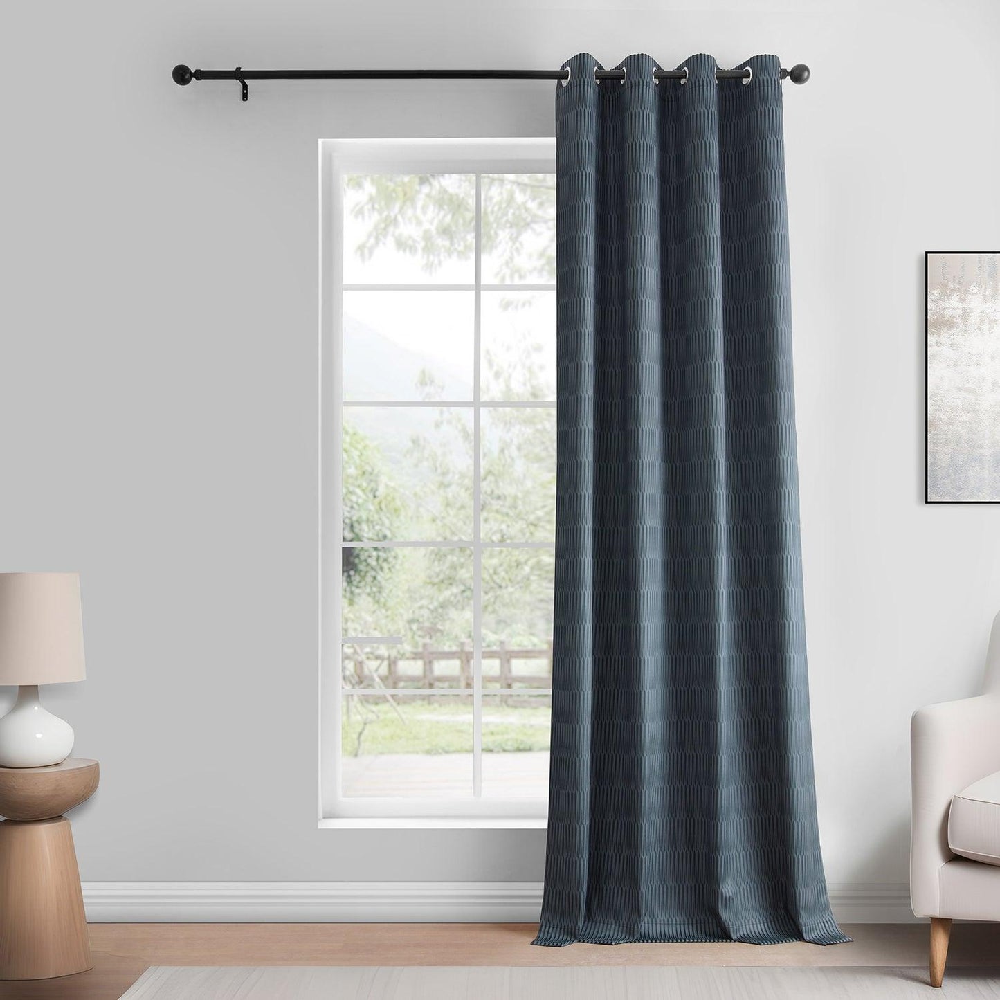 Deep Blue Grommet Lounge Embossed Velvet Curtain - HalfPriceDrapes.com