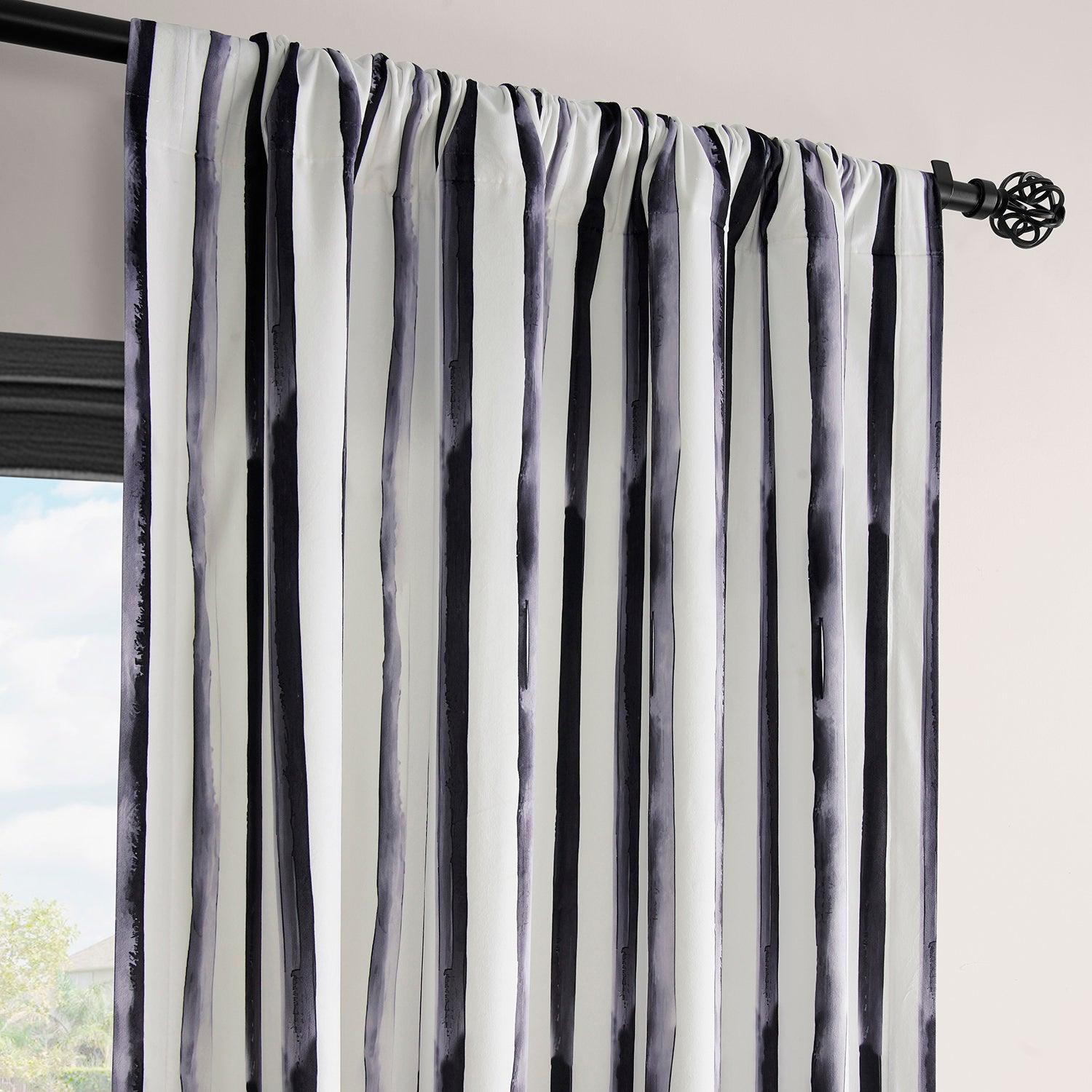 Waves Vertical Charcoal Striped Barcelona Velvet Room Darkening Curtain