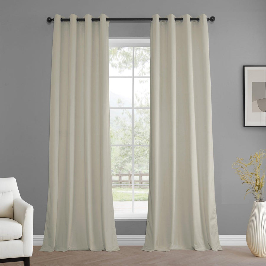 Off-White Grommet Simply Velvet Room Darkening Curtain Pair (2 Panels)