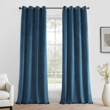 Dark Blue Grommet Simply Velvet Room Darkening Curtain Pair (2 Panels)