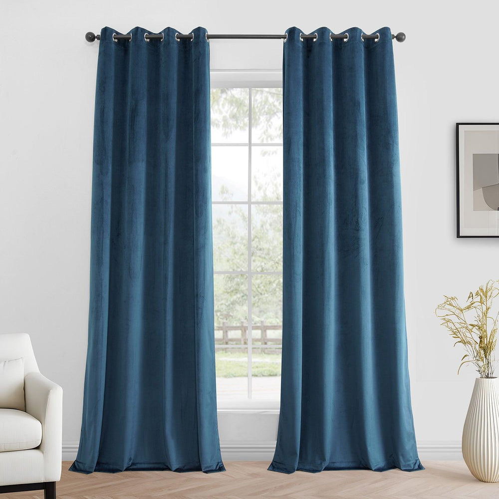 Dark Blue Grommet Simply Velvet Room Darkening Curtain Pair (2 Panels)