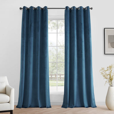 Dark Blue Grommet Simply Velvet Room Darkening Curtain Pair (2 Panels)