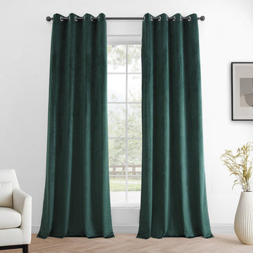 Deep Green Grommet Simply Velvet Room Darkening Curtain Pair (2 Panels)