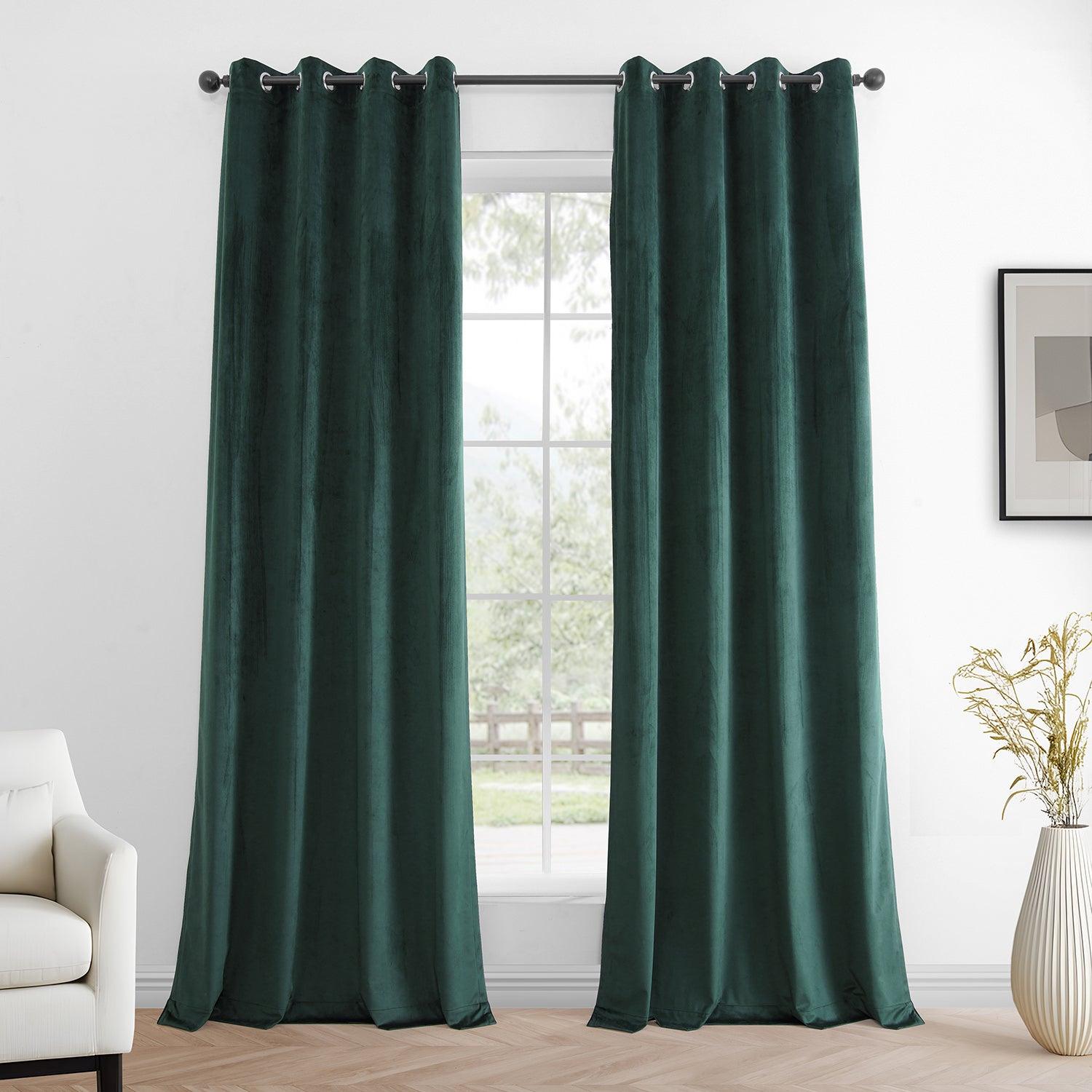 Deep Green Grommet Simply Velvet Room Darkening Curtain Pair (2 Panels)