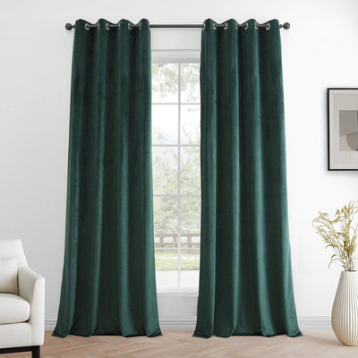 Deep Green Grommet Simply Velvet Room Darkening Curtain Pair (2 Panels)