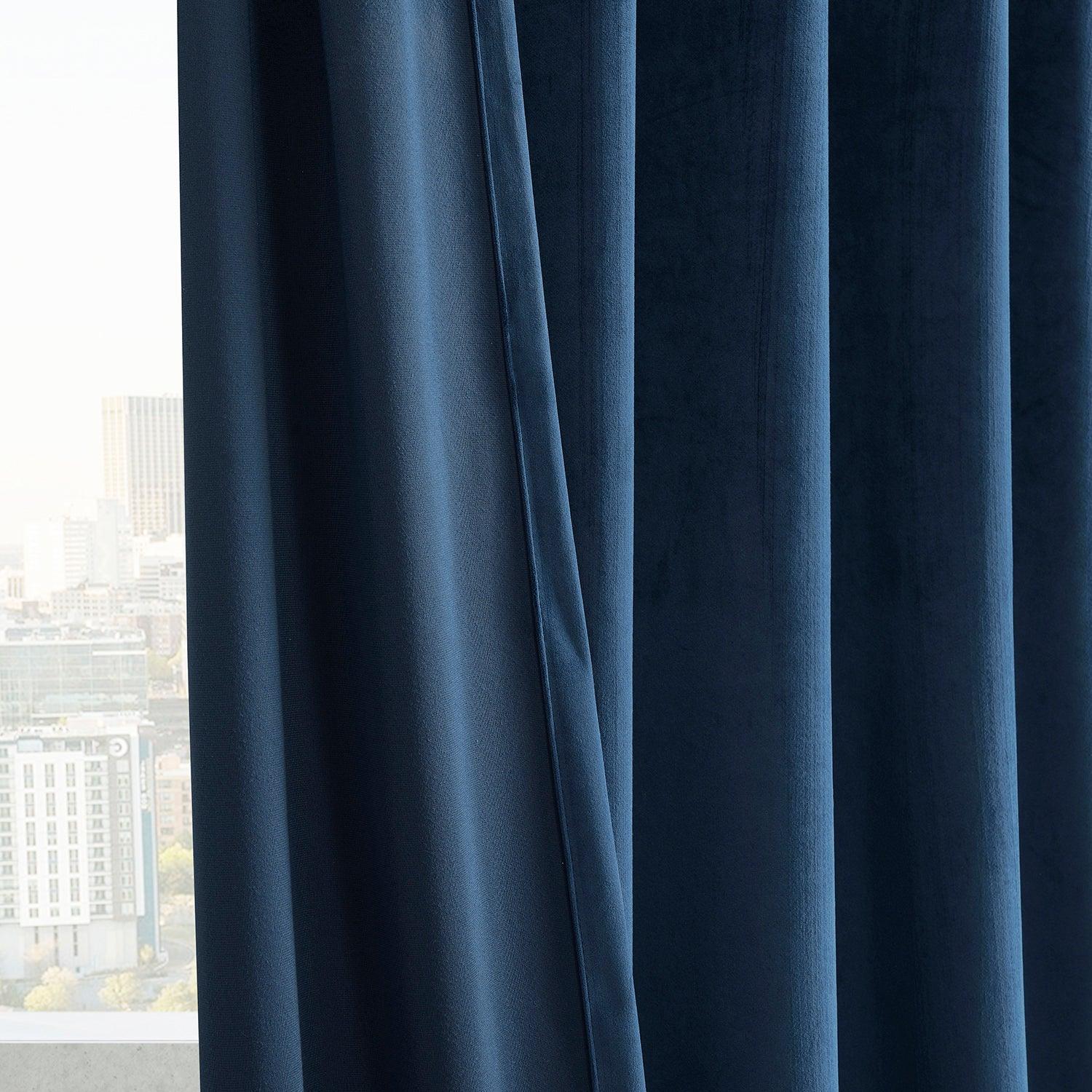 Deep Cobalt Blue Grommet Simply Velvet Room Darkening Curtain Pair (2 Panels)