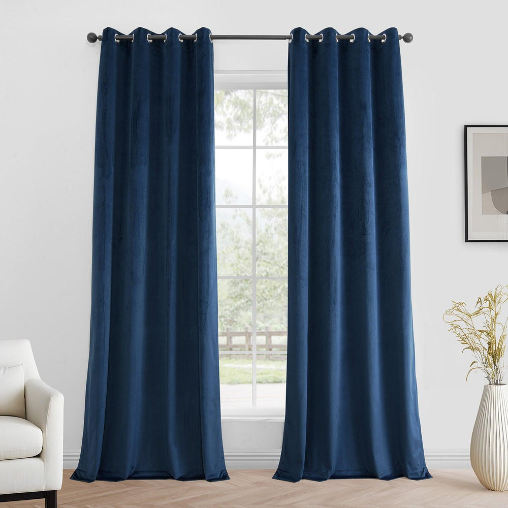 Deep Cobalt Blue Grommet Simply Velvet Room Darkening Curtain Pair (2 Panels)