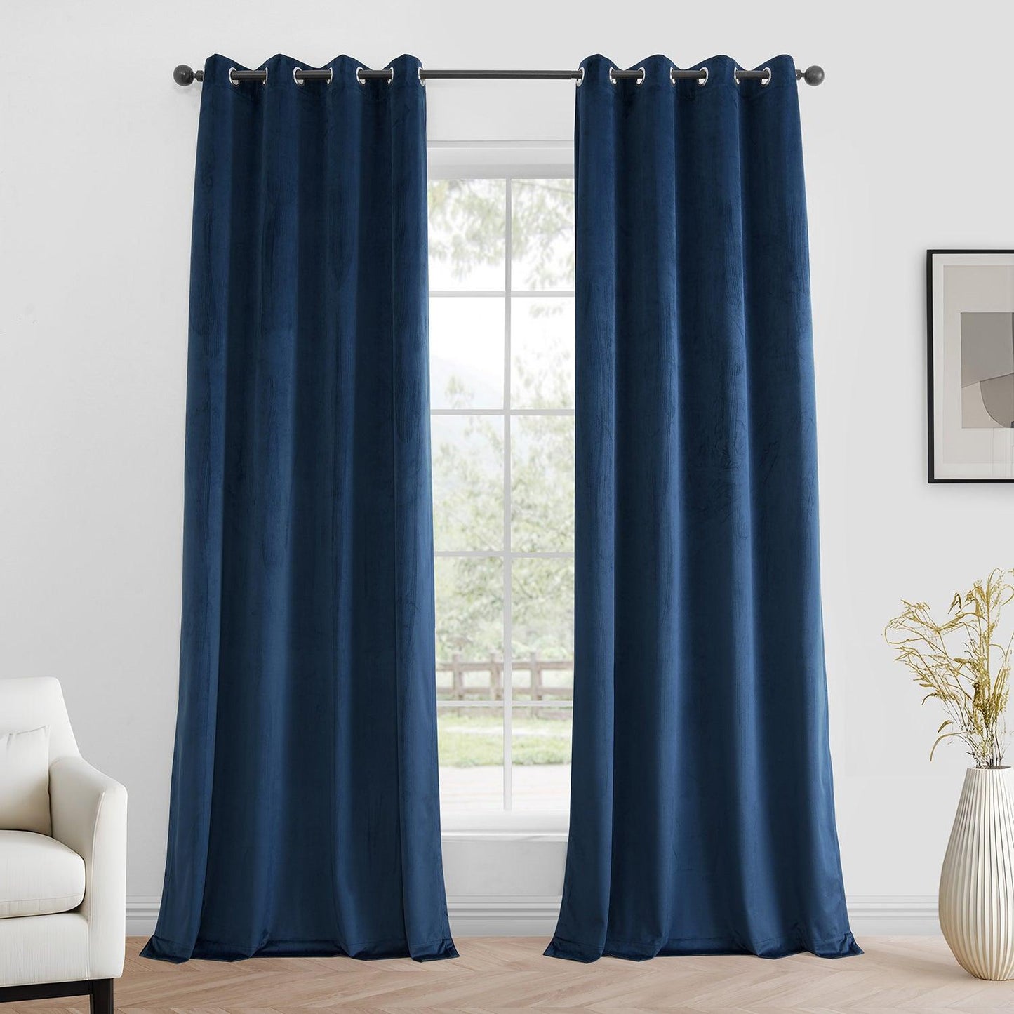 Deep Cobalt Blue Grommet Simply Velvet Room Darkening Curtain Pair (2 Panels)