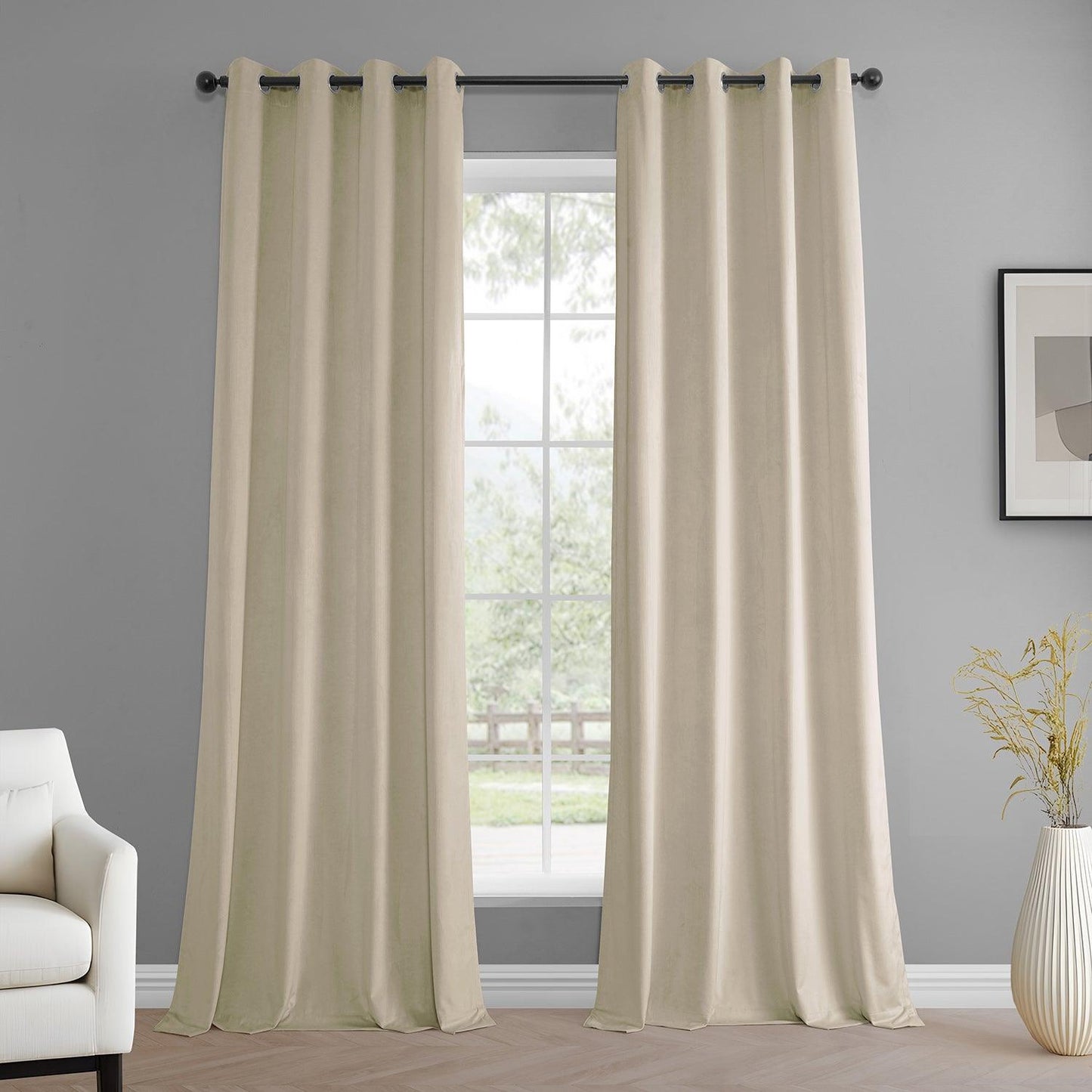 Light Ivory Grommet Simply Velvet Room Darkening Curtain Pair (2 Panels)