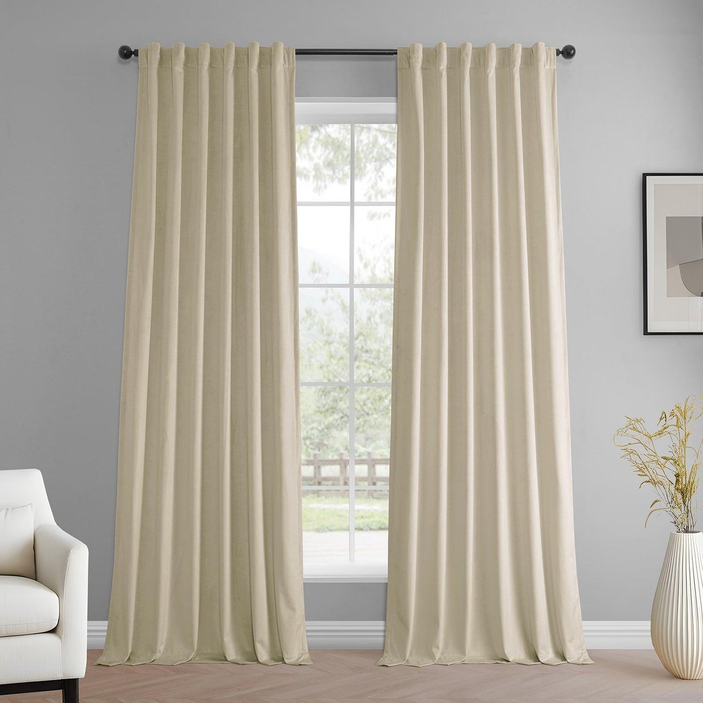 Light Ivory Simply Velvet Curtain Pair (2 Panels) - HalfPriceDrapes.com