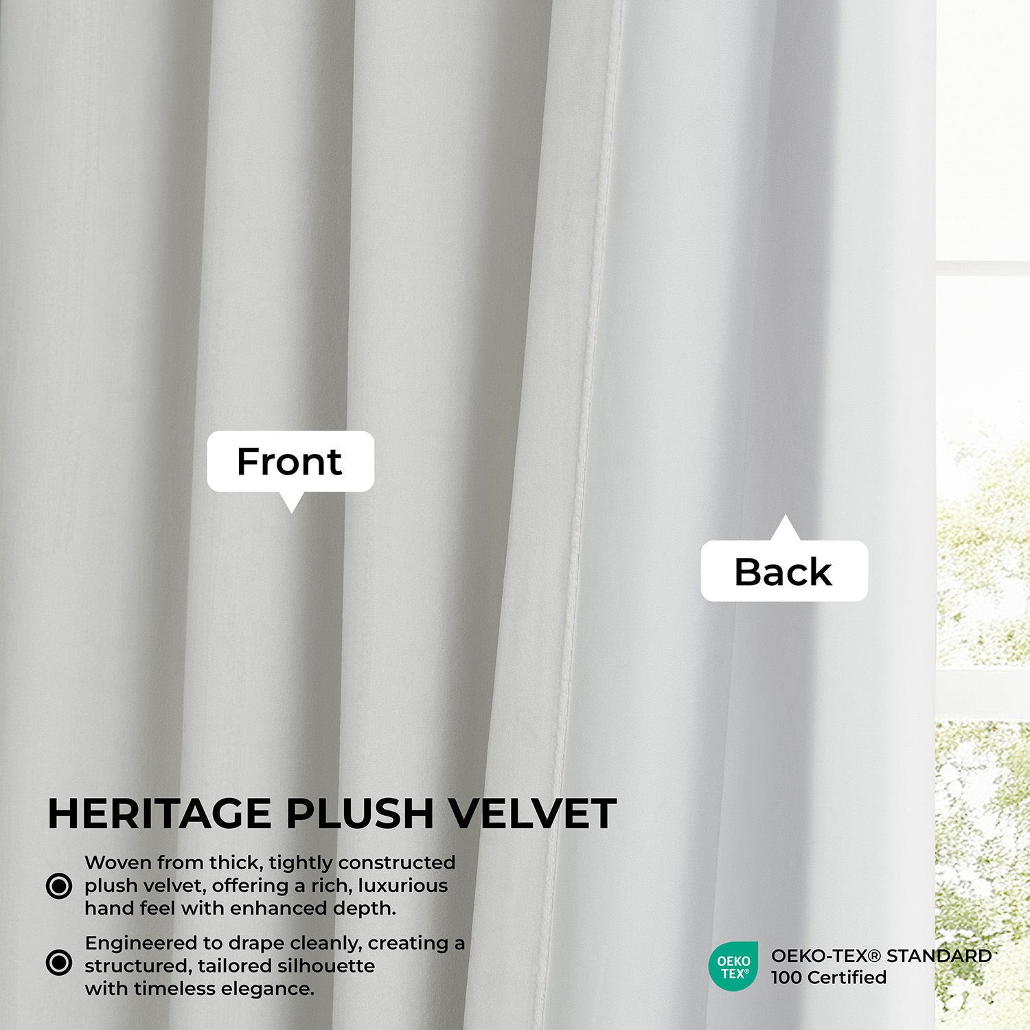 Pillow White Extra Wide Heritage Plush Velvet Room Darkening Curtain