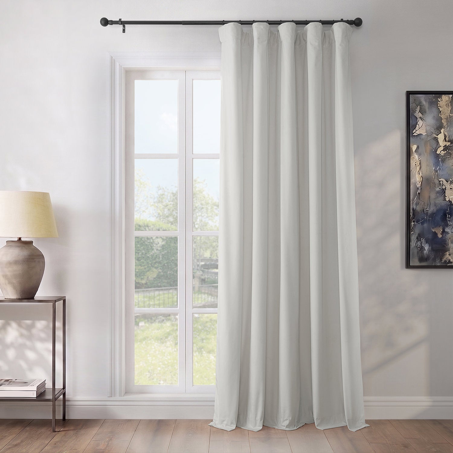Pillow White Extra Wide Heritage Plush Velvet Room Darkening Curtain