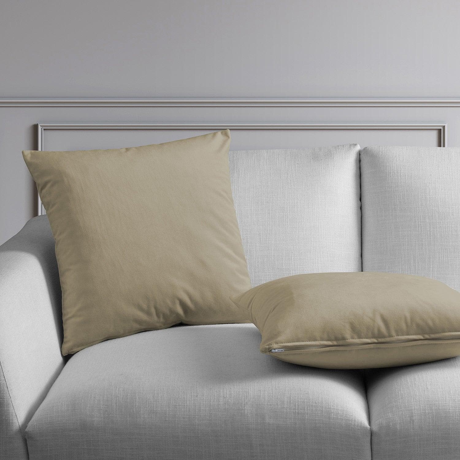 Light Beige Heritage Plush Velvet Cushion Covers - Pair - HalfPriceDrapes.com