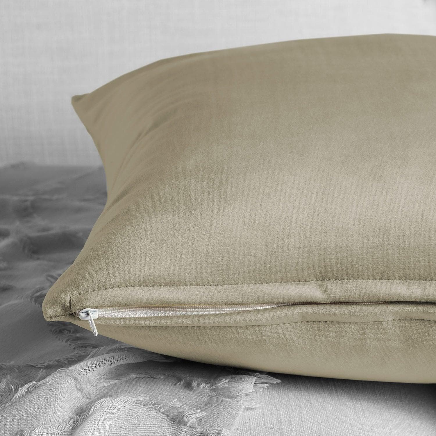 Light Beige Heritage Plush Velvet Cushion Covers - Pair - HalfPriceDrapes.com
