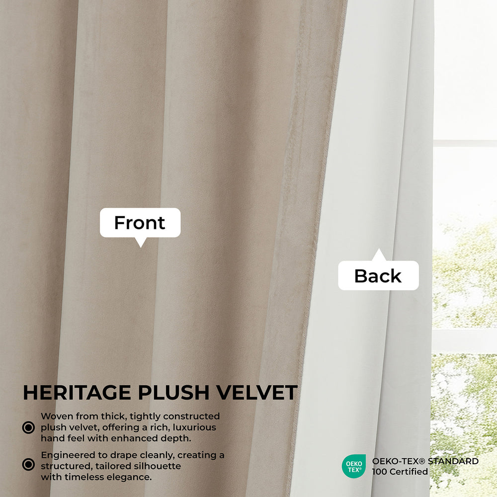 Light Beige Extra Wide Heritage Plush Velvet Room Darkening Curtain