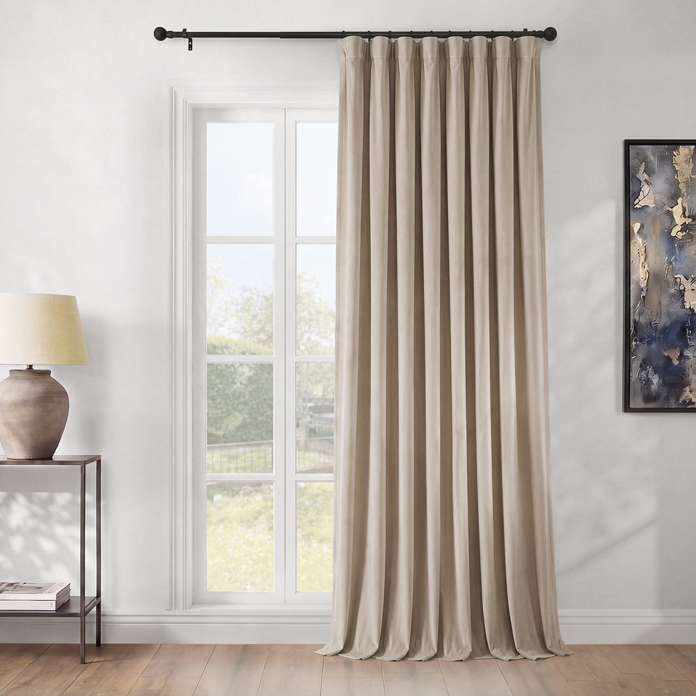 Light Beige Extra Wide Heritage Plush Velvet Room Darkening Curtain