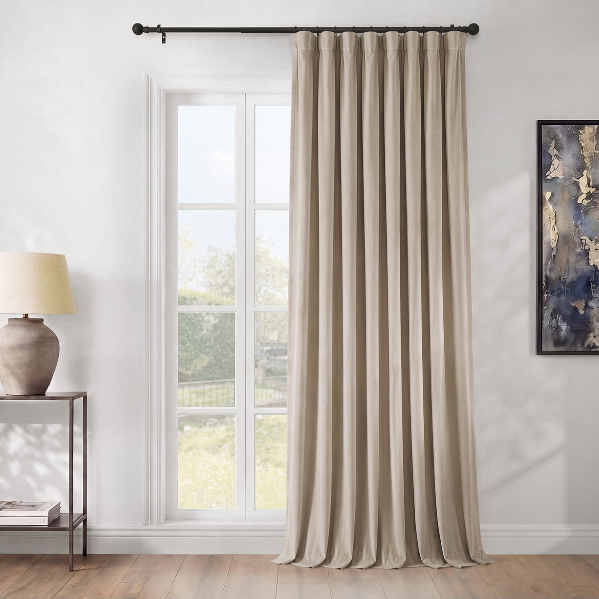 Light Beige Extra Wide Heritage Plush Velvet Room Darkening Curtain