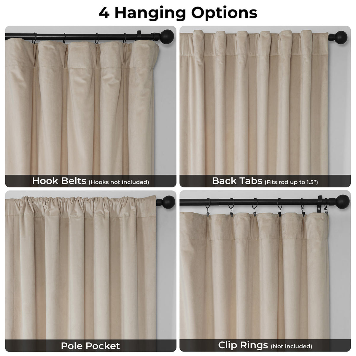 Light Beige Extra Wide Heritage Plush Velvet Room Darkening Curtain