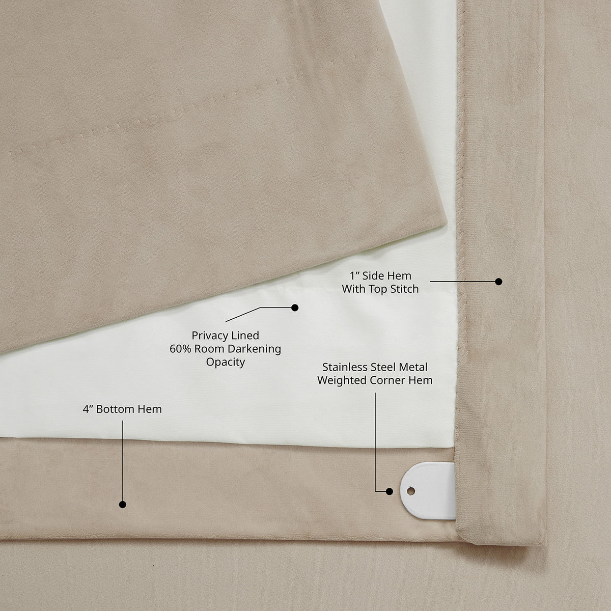 Light Beige Extra Wide Heritage Plush Velvet Room Darkening Curtain