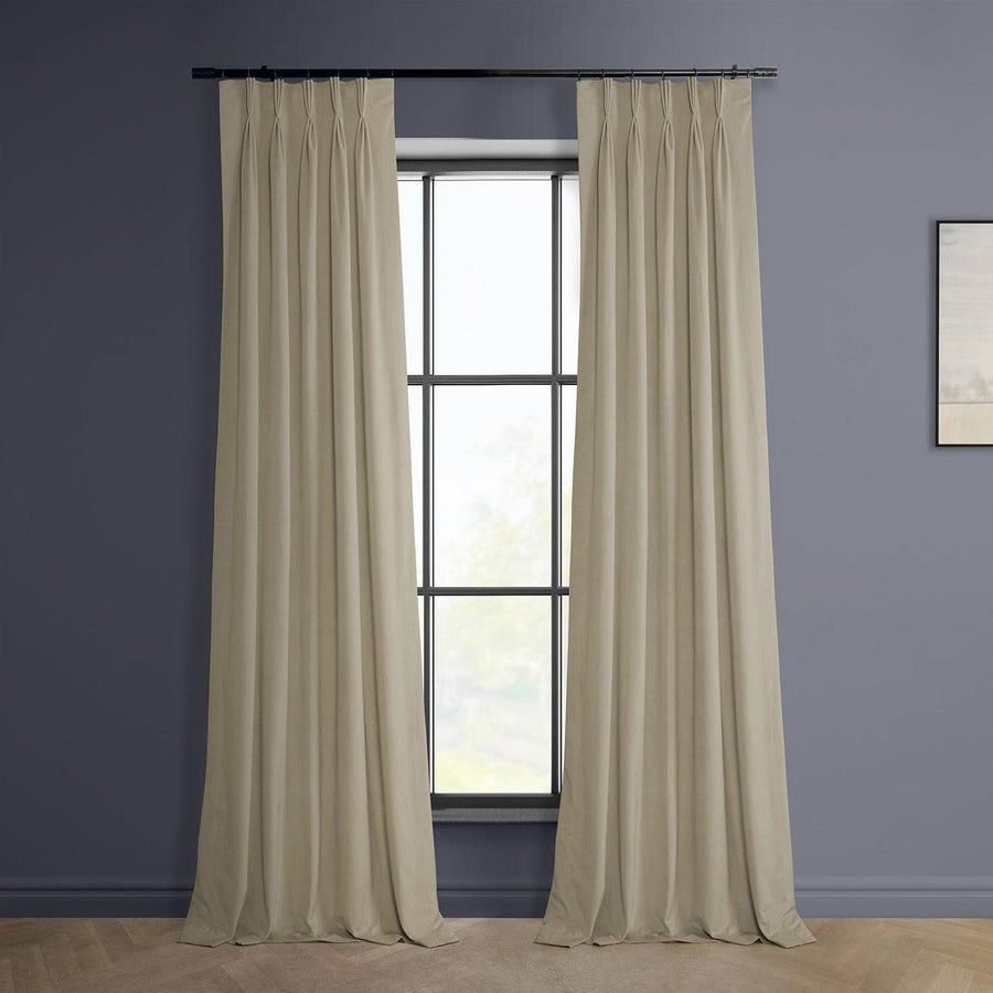 Light Beige French Pleat Heritage Plush Velvet Curtain - HalfPriceDrapes.com