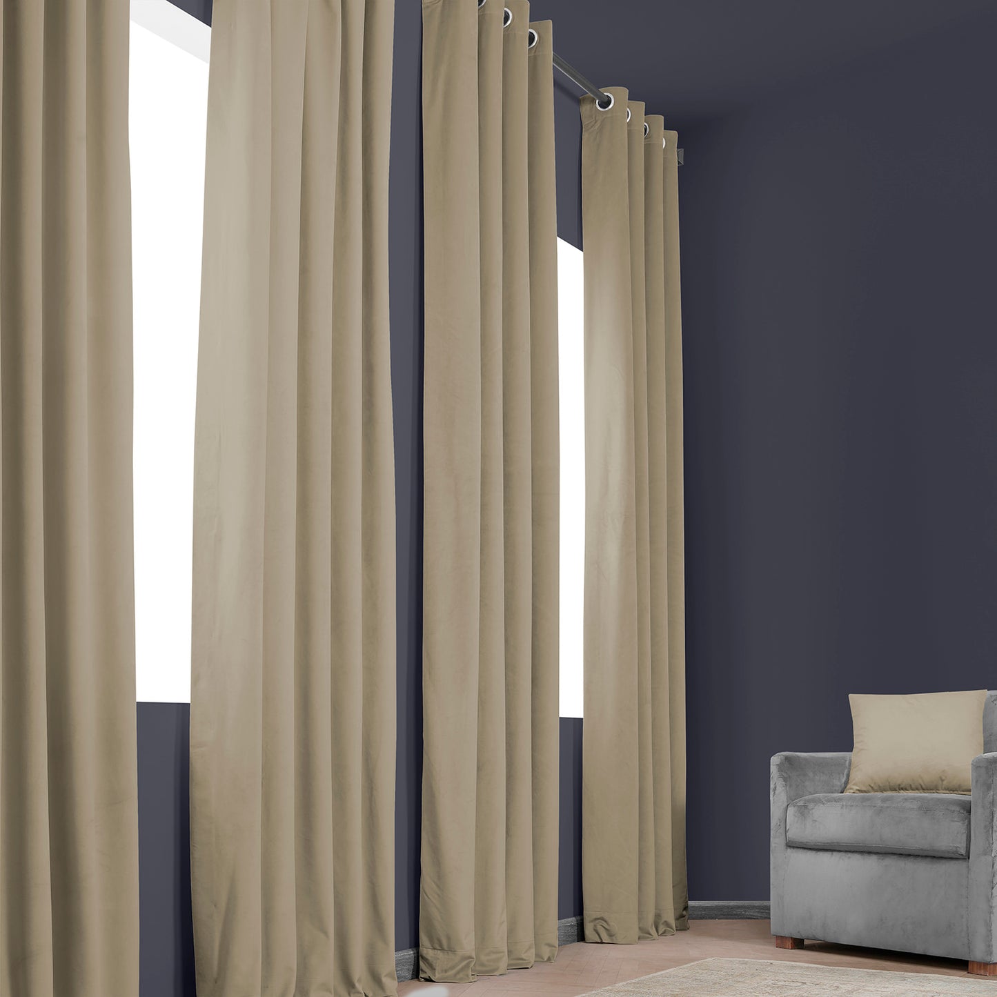 Light Beige Heritage Plush Velvet Custom Curtain