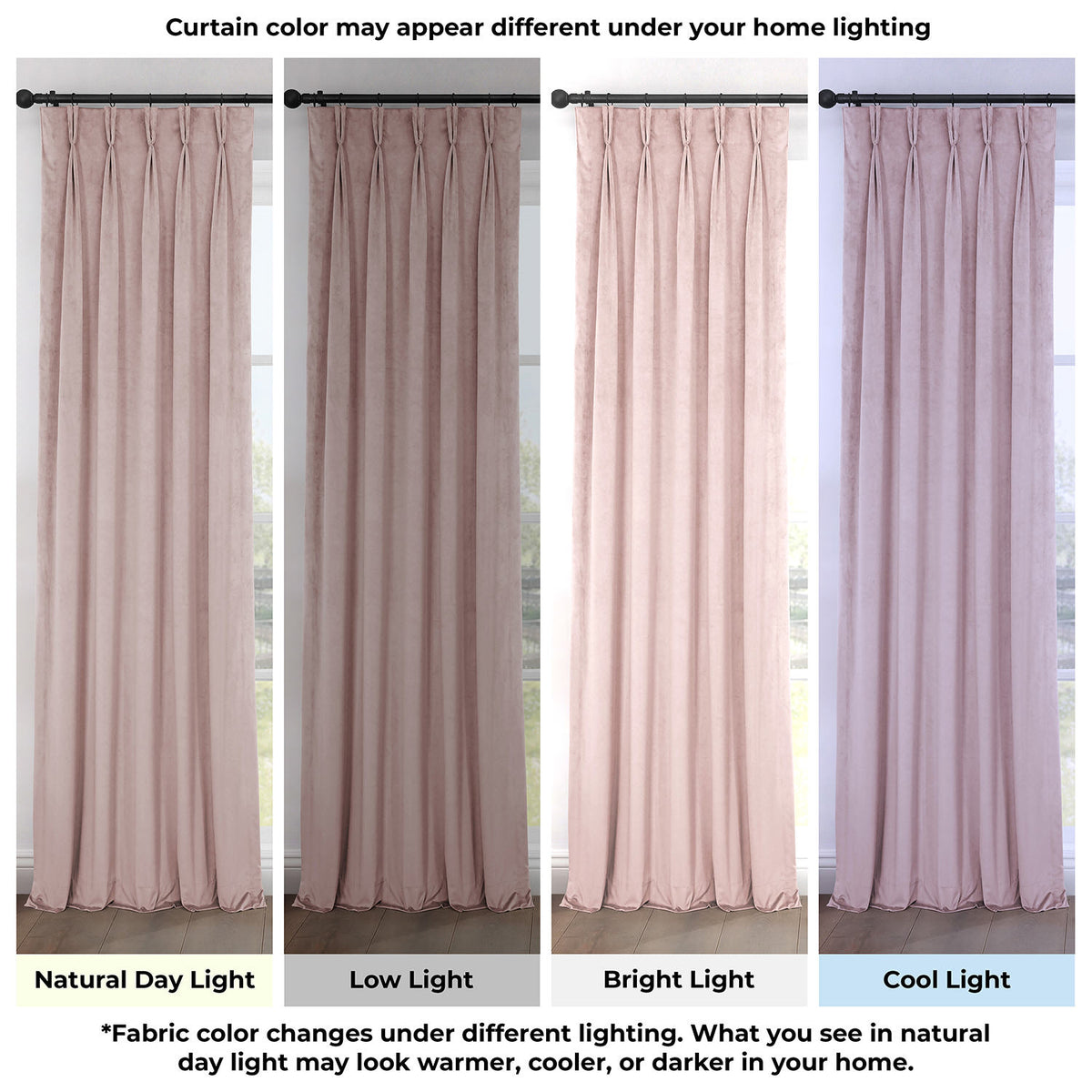 Ballet Pink Pinch Pleat Heritage Plush Velvet Room Darkening Curtain