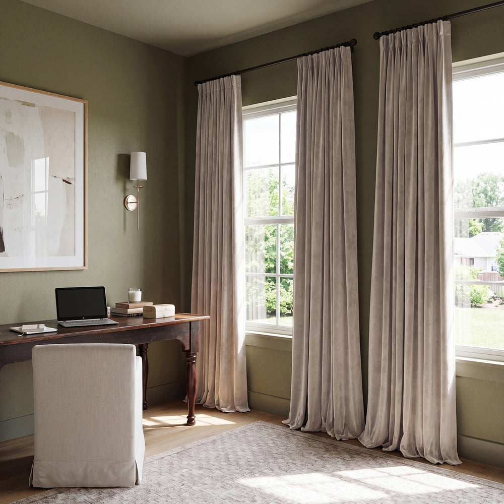 Gallery Taupe Heritage Plush Velvet Custom Curtain