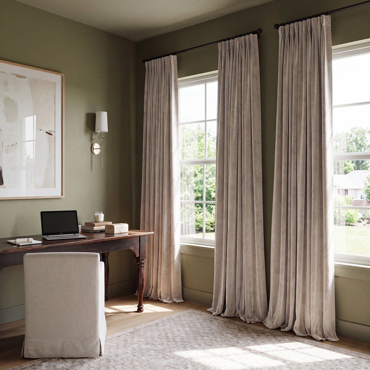 Gallery Taupe Heritage Plush Velvet Custom Curtain