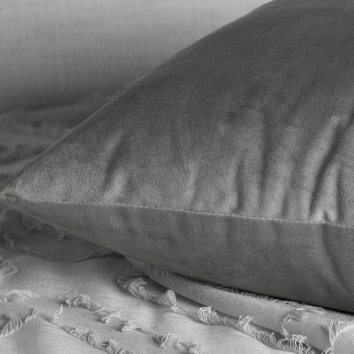 Destiny Grey Heritage Plush Velvet Cushion Covers - Pair - HalfPriceDrapes.com