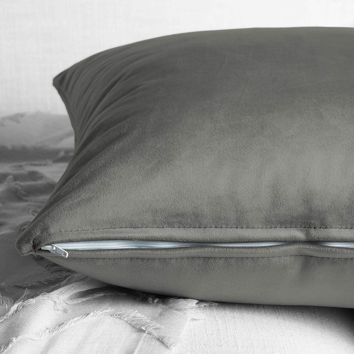 Destiny Grey Heritage Plush Velvet Cushion Covers - Pair - HalfPriceDrapes.com
